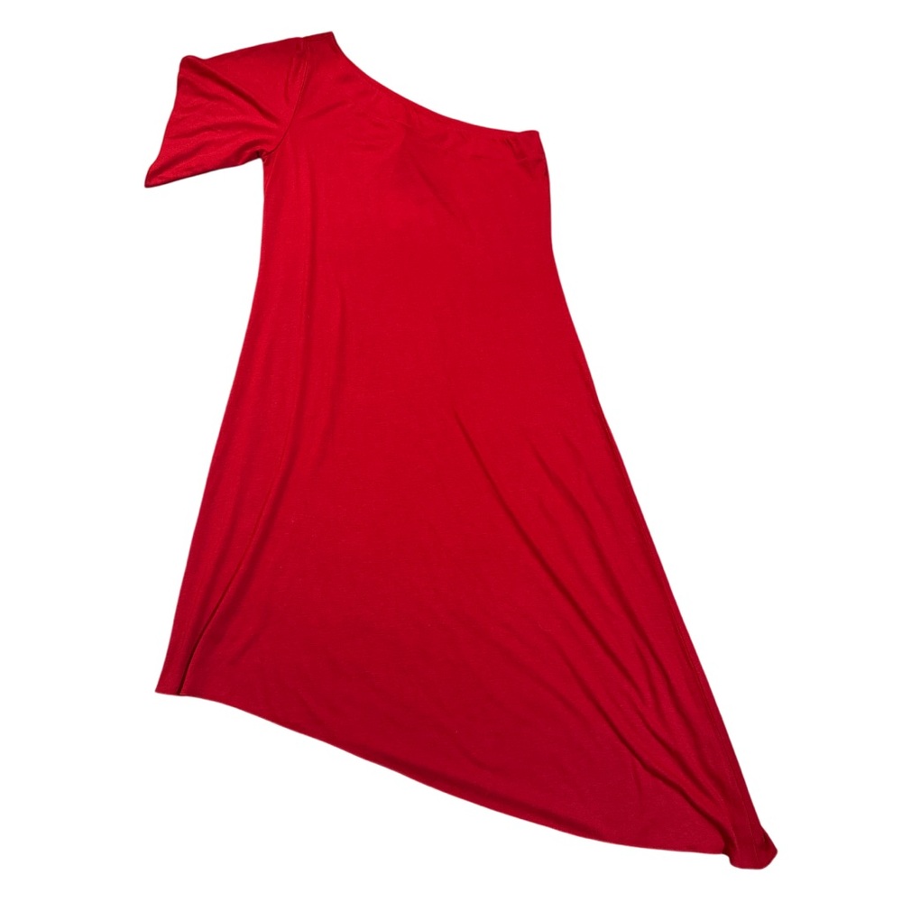 George Bold Red One-Shoulder Dress Asymmetrical Bright Midi - Size M